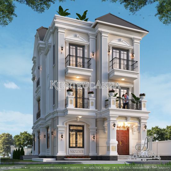 Thiết kế nhà biệt thự tân cổ điển đẹp 3 tầng (CĐT: ông Khánh - Hồ Chí Minh) BT32676