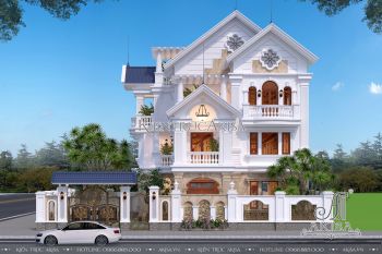 Ấn tượng thiết kế biệt thự tân cổ điển 3 tầng mái Thái 2 mặt tiền (CĐT: ông Khải - Vĩnh Phúc) BT32273