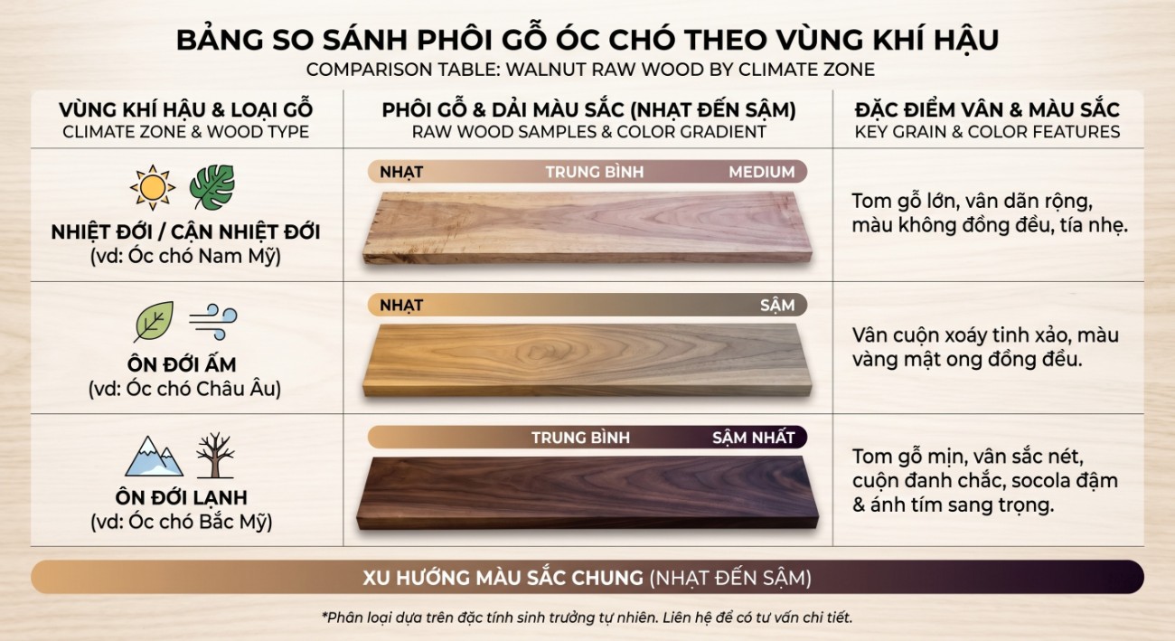 Gỗ óc chó màu gì? Giải mã sắc nâu thượng lưu 