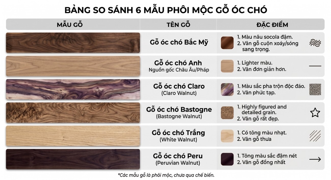 Gỗ óc chó có mấy loại? Phân loại & Cách chọn gỗ chuẩn 2026