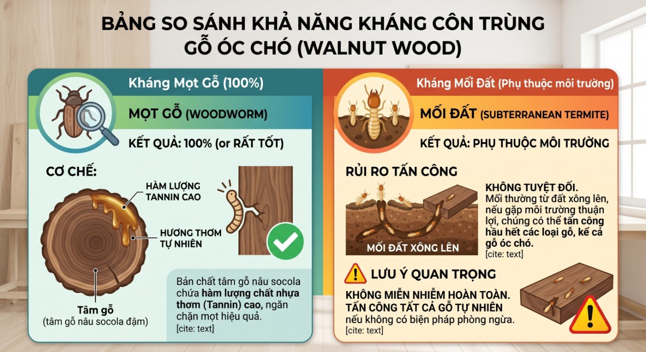 Gỗ óc chó có bị mối mọt không? Giải pháp bảo vệ nội thất tỷ đồng 