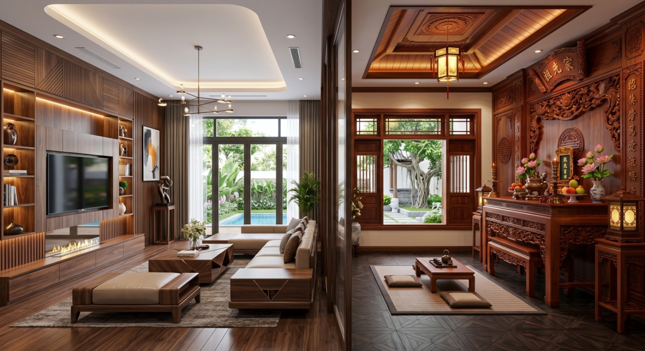 Gỗ Óc Chó và Gỗ Hương: Nội thất biệt thự thượng lưu