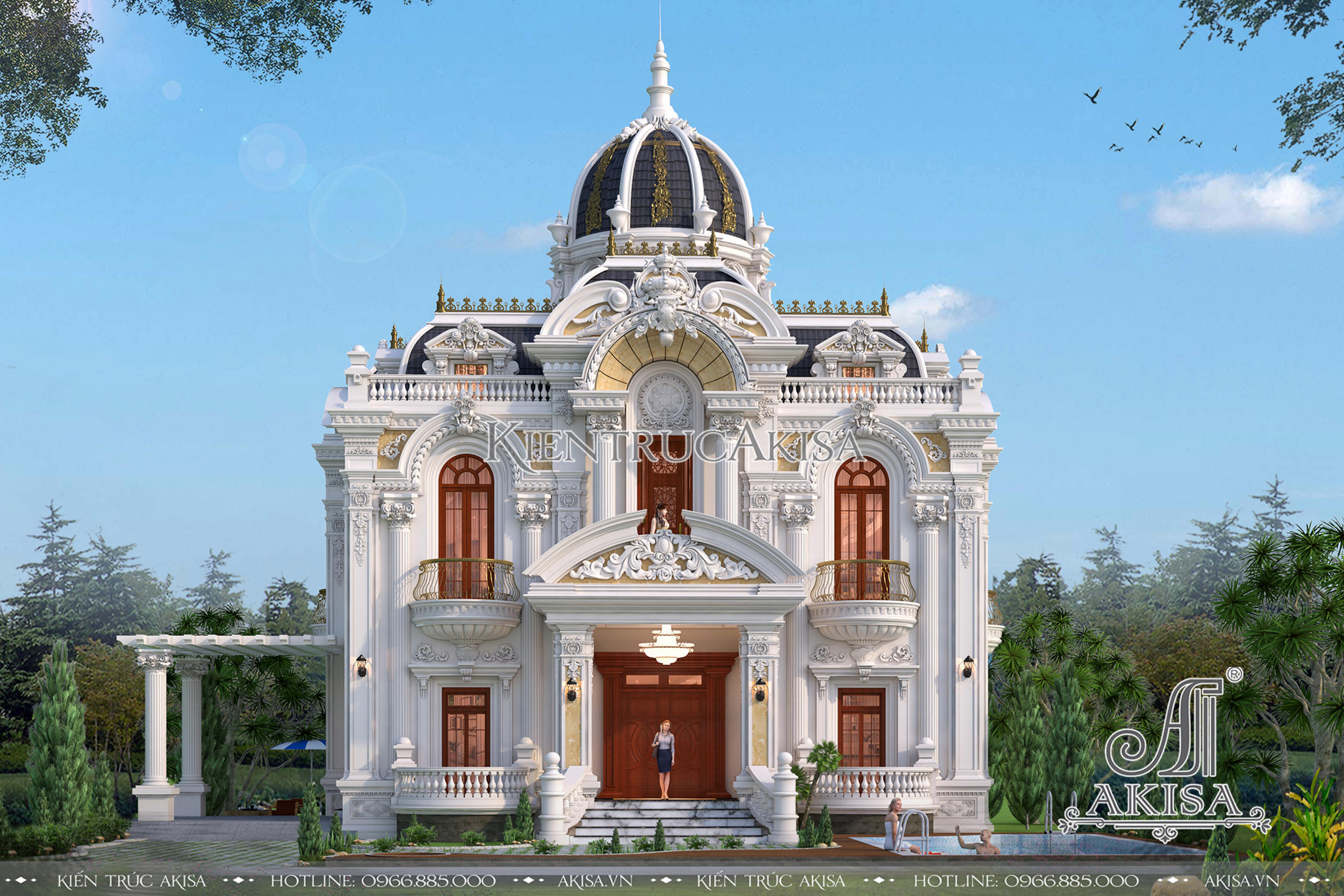 Mặt tiền biệt thự 2 tầng của gia đình ông Sinh được thiết kế tỉ mỉ, cầu kỳ mang đậm phong cách cổ điển Pháp