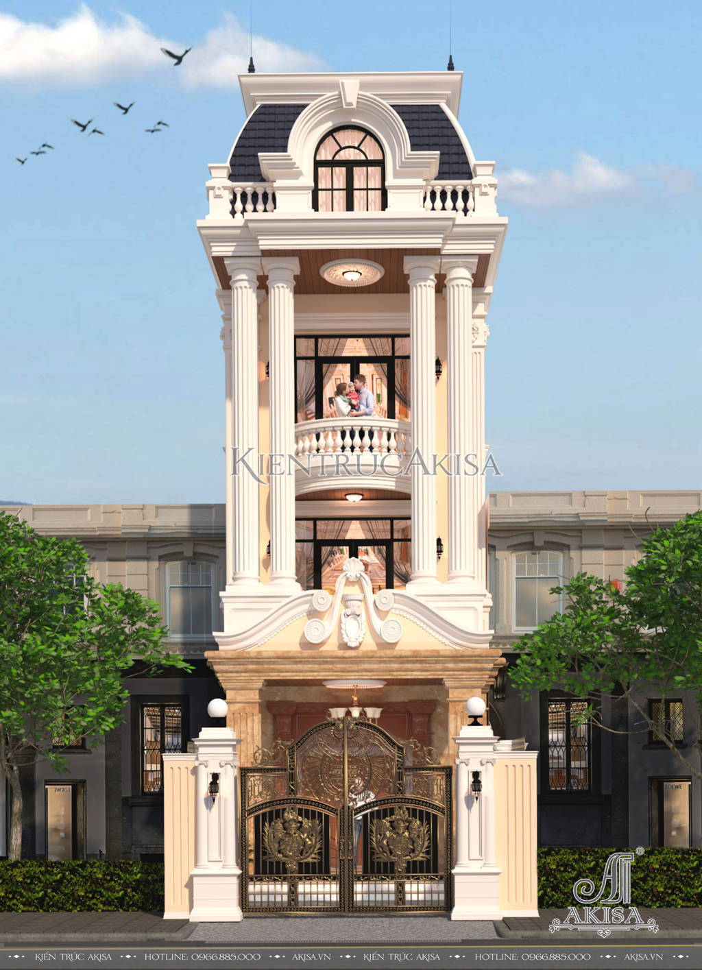 Mẫu thiết kế nhà lô phố tân cổ điển Pháp 4 tầng (ông Hưng - Vĩnh Phúc) NP42133