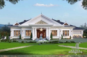 Mẫu thiết kế biệt thự nhà vườn 1 tầng tân cổ điển mái Thái đẹp (CĐT: ông Vũ - Hưng Yên) BT12341