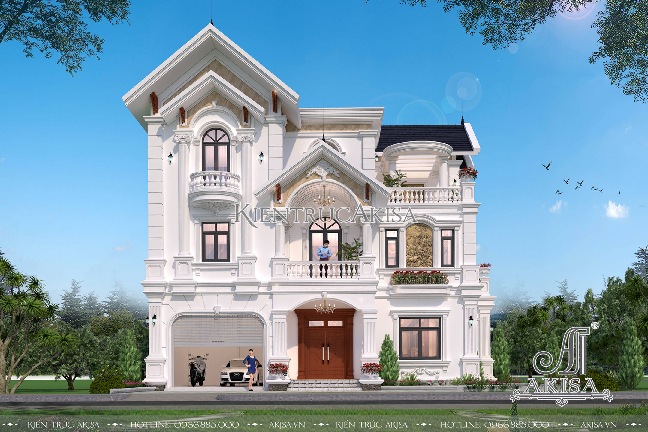 Thiết kế biệt thự tân cổ điển 3 tầng đẹp tinh tế (CĐT: bà Hồng - Thái Bình) BT32344