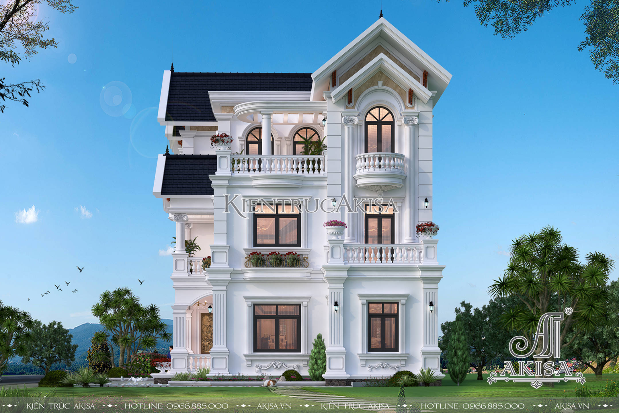Thiết kế biệt thự tân cổ điển 3 tầng đẹp tinh tế (CĐT: bà Hồng - Thái Bình) BT32344