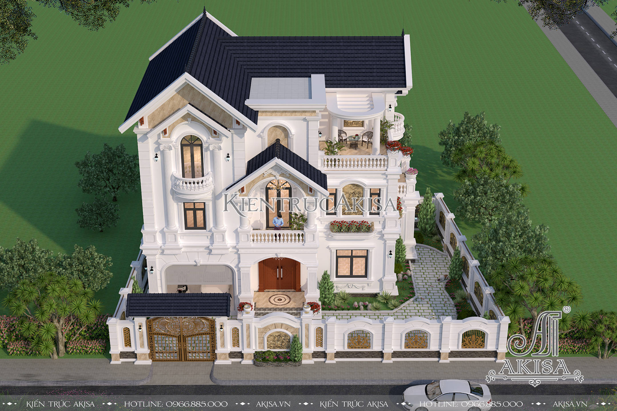 Thiết kế biệt thự tân cổ điển 3 tầng đẹp tinh tế (CĐT: bà Hồng - Thái Bình) BT32344