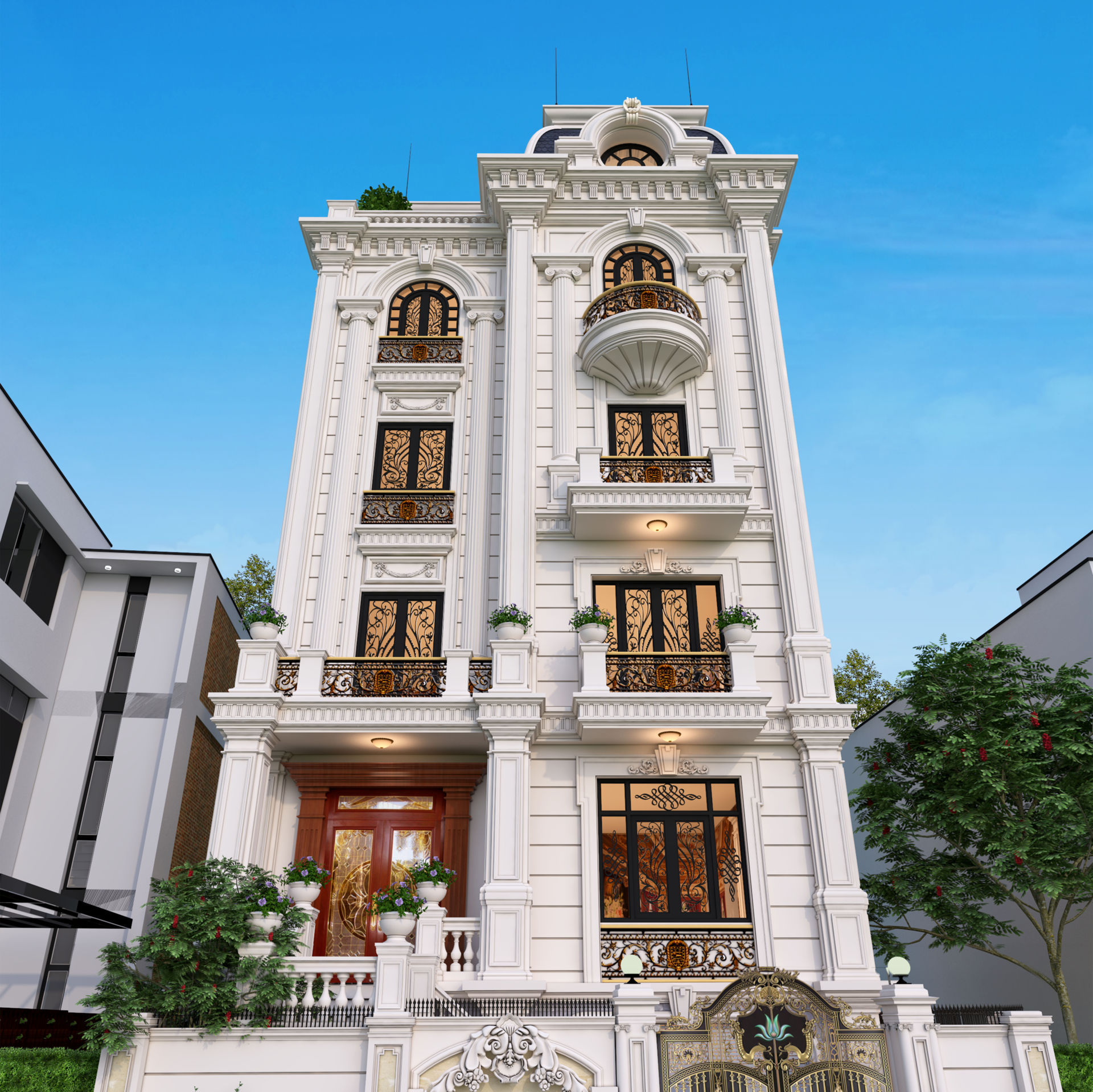 Mẫu biệt thự phố 5 tầng tân cổ điển đẹp (ông Tuấn - Bắc Ninh) BT52364