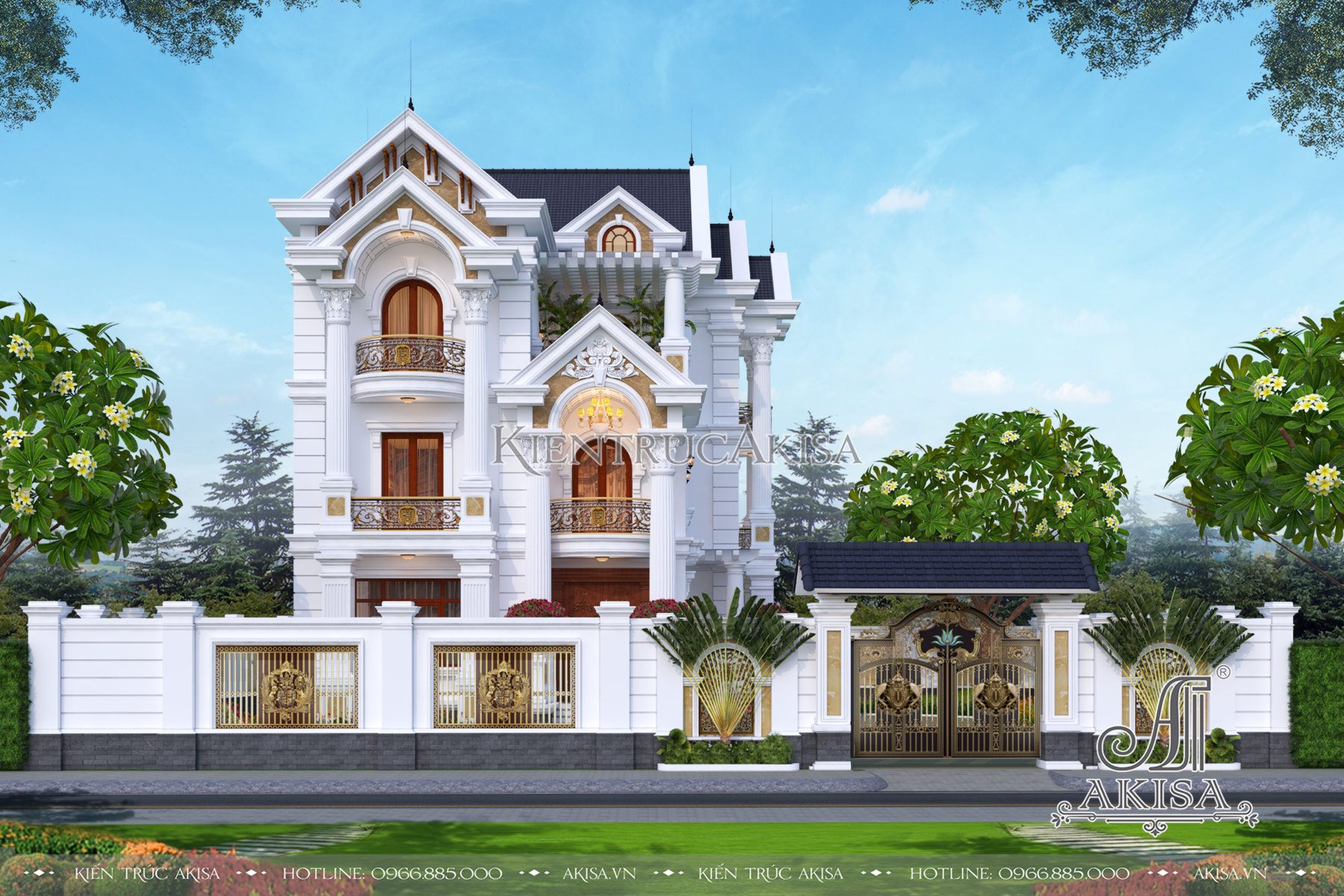 Thiết kế biệt thự 3 tầng tân cổ điển nhà vườn đẹp không tì vết (bà Ngân - Hải Phòng) BT32370