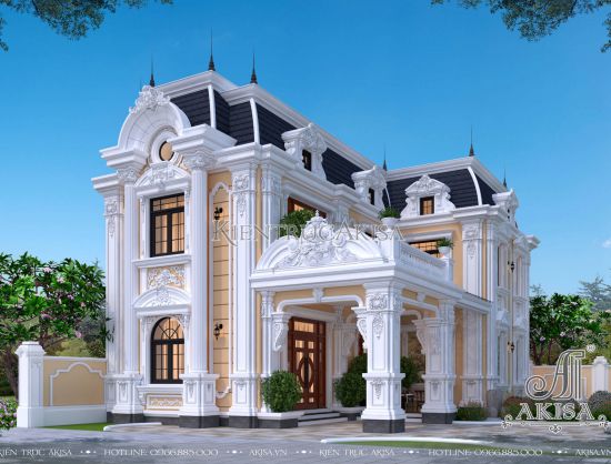 Mẫu nhà biệt thự 2 tầng kiểu Pháp mái Mansard (CĐT: ông Linh - Nghệ An) BT23366