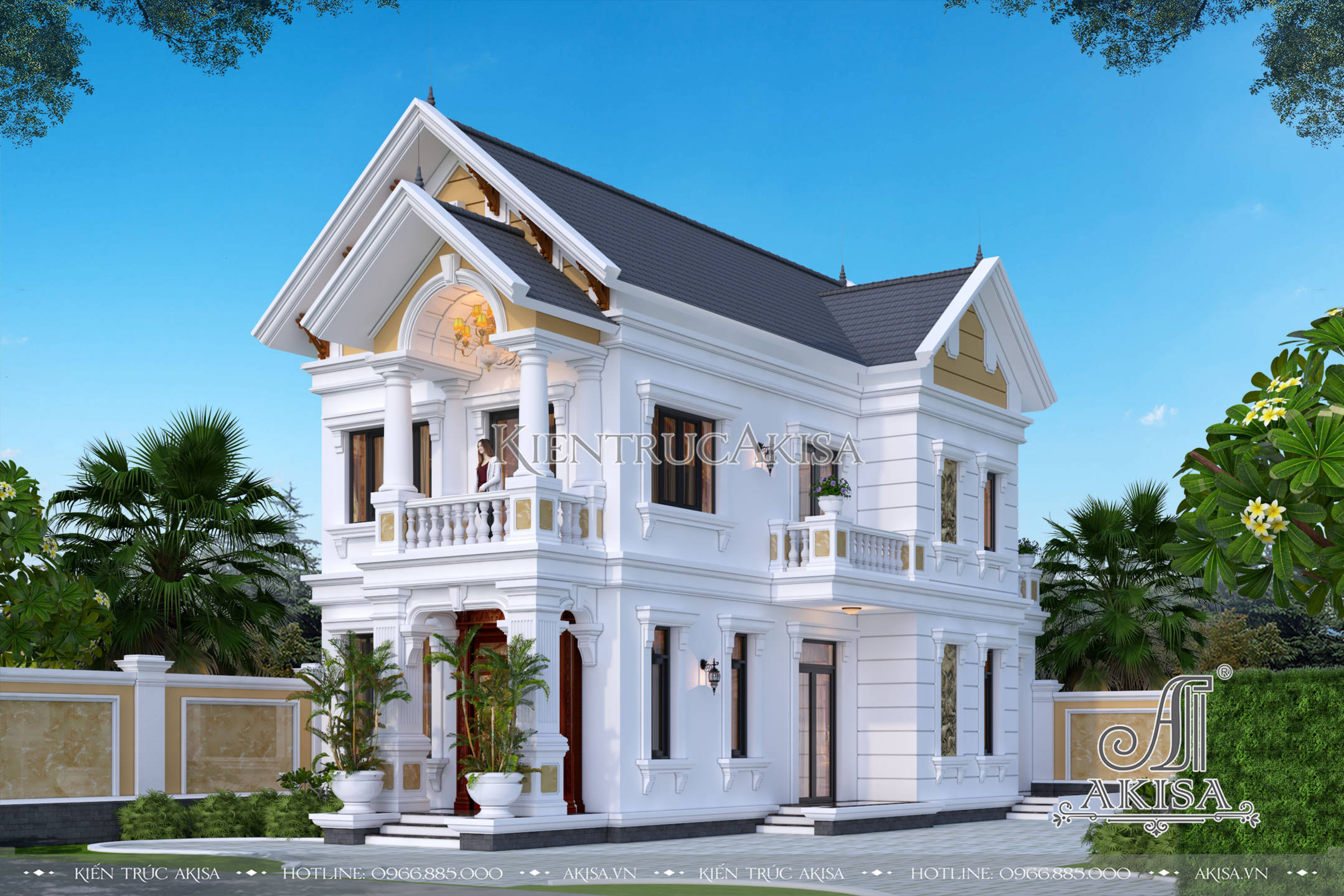 Thiết kế biệt thự mái Thái 2 tầng phong cách tân cổ điển (CĐT: ông Ngôn - Hải Dương) BT22360