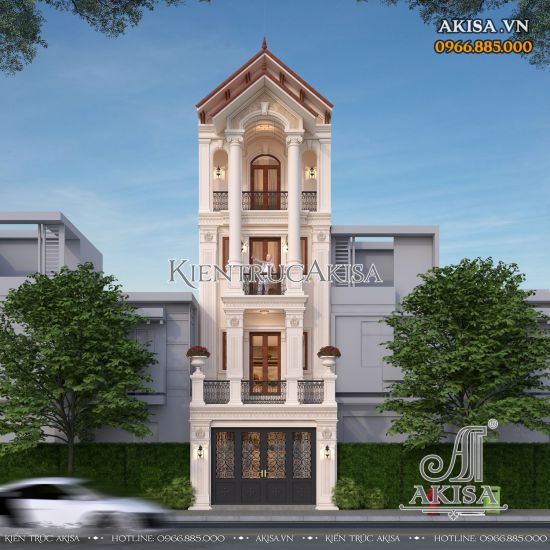 Mẫu nhà ống tân cổ điển đẹp 4 tầng 100m2 (CĐT: ông Lâm - Thái Bình) NP42394