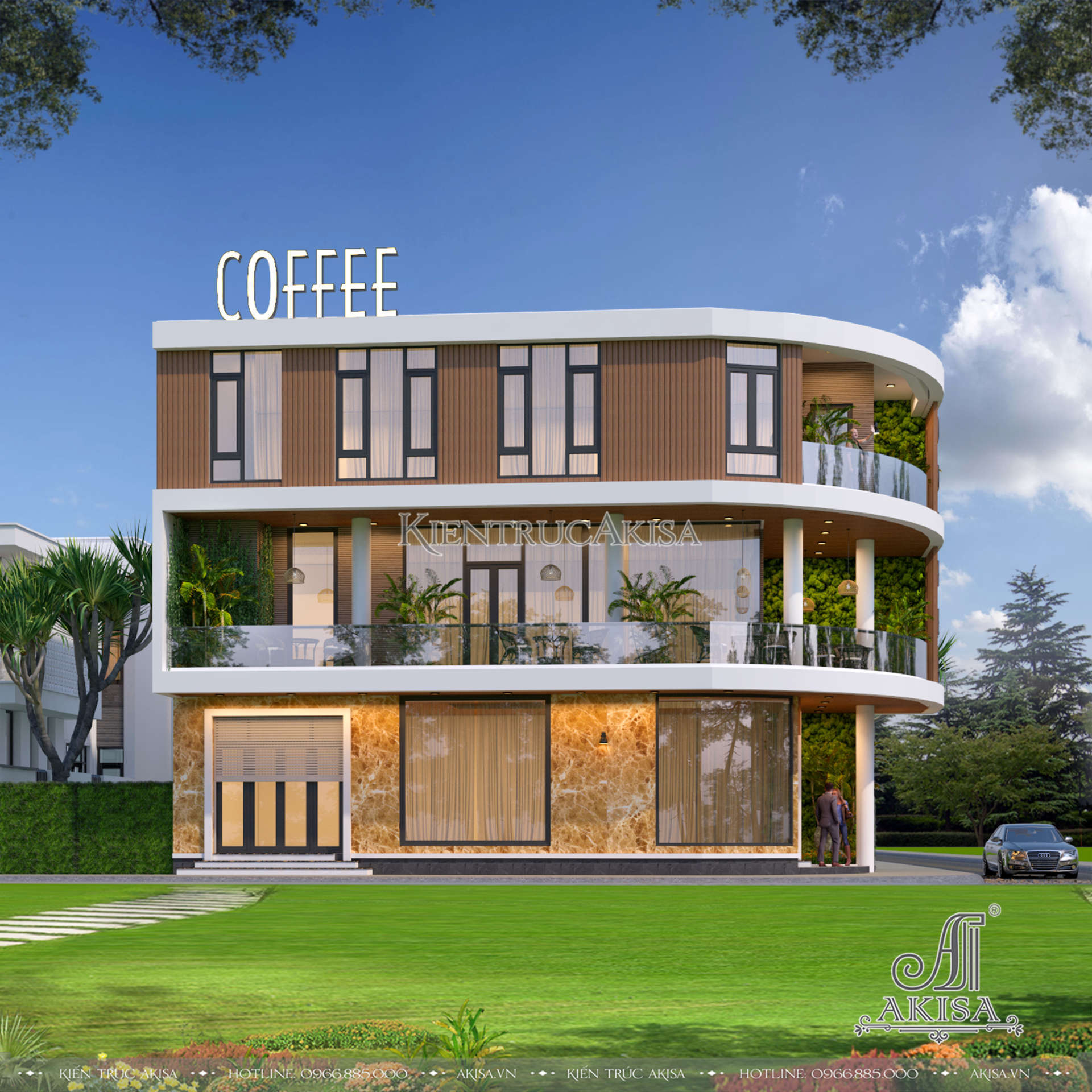 Thiết kế quán caffe kết hợp nhà ở hiện đại 2 mặt tiền (CĐT: ông Lập - Quảng Nam) NVP31409