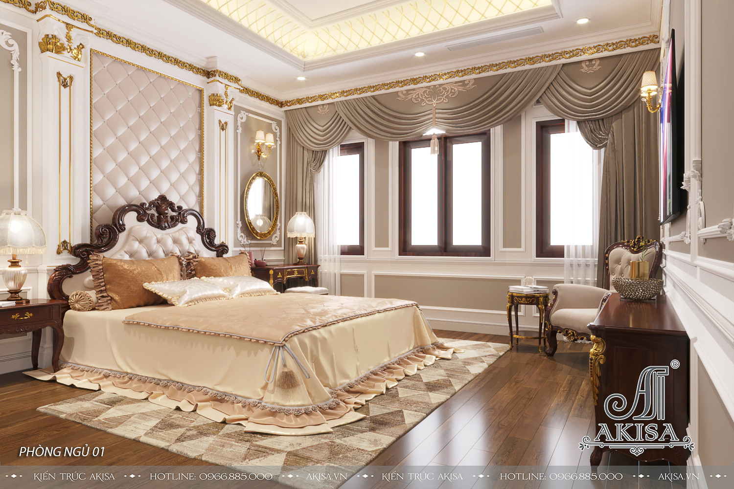 Không gian nội thất phòng ngủ master của vợ chồng gia chủ