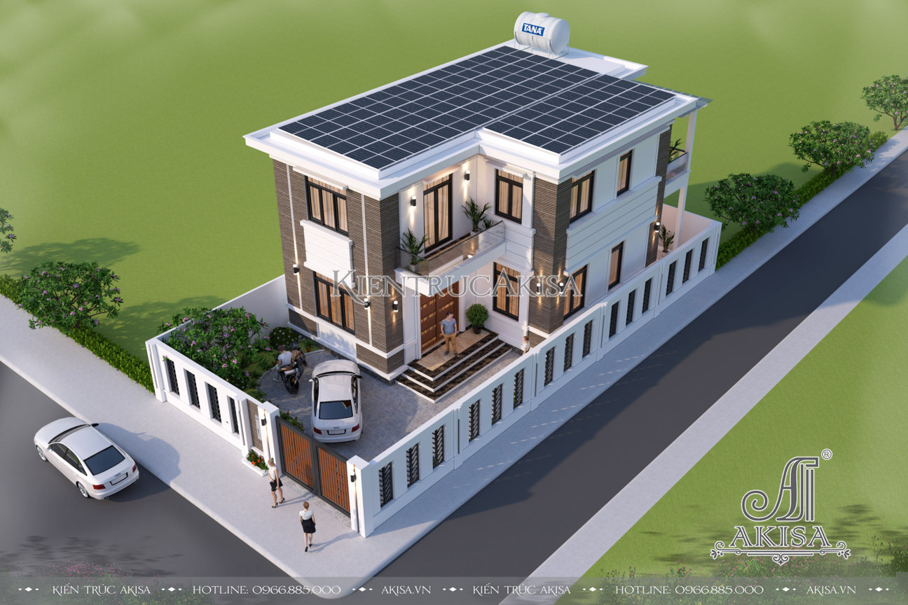 Thiết kế biệt thự mini 2 tầng với hệ thống năng lượng mặt trời ...