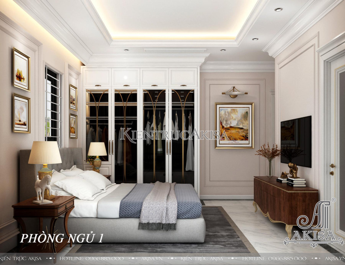 Thiết kế nội thất phòng ngủ tân cổ điển đẹp nhẹ nhàng (CĐT: ông Thùy - Vĩnh Long) NT12083