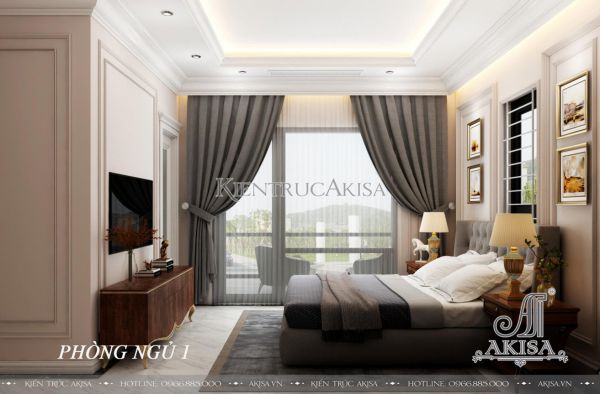 Thiết kế nội thất phòng ngủ tân cổ điển đẹp nhẹ nhàng (CĐT: ông Thùy - Nghệ An) NT12083