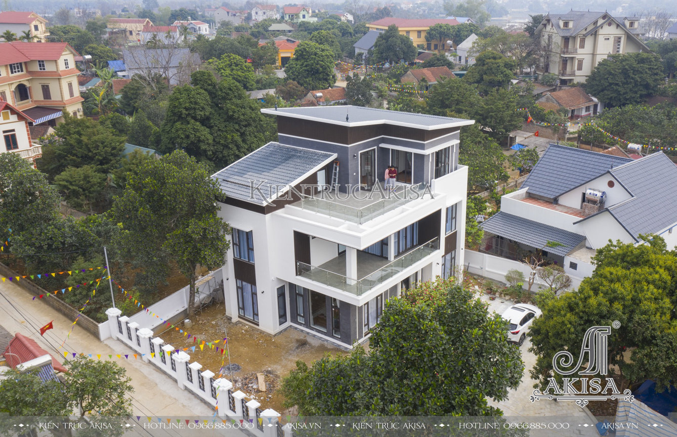 Hình ảnh thi công biệt thự 3 tầng hiện đại mái lệch đầy ấn tượng tại Hà Nội