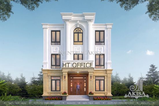 Thiết kế nhà ở kết hợp văn phòng 3 tầng mặt tiền 10m (CĐT: ông Hài - Hải Phòng) KT32525