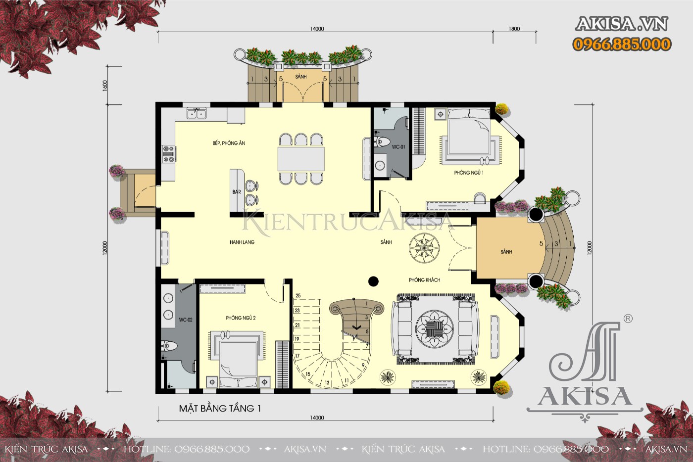 Mẫu biệt thự 2 tầng kiểu châu Âu mặt tiền 12m đẹp mãn nhãn (CĐT: ông Hưng - Huế) BT22527