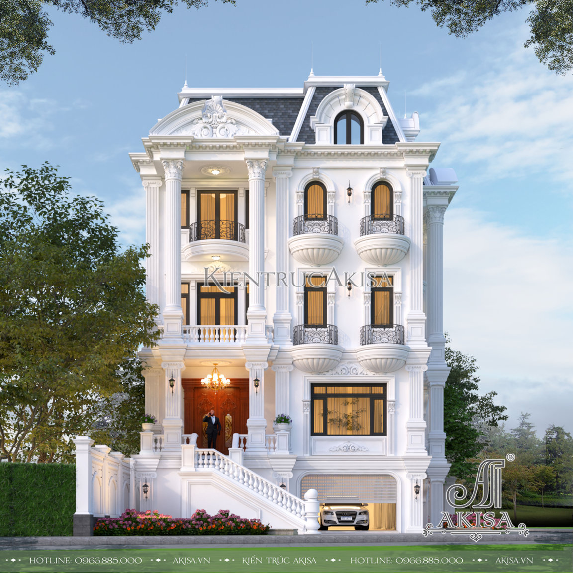 Biệt thự 4 tầng tân cổ điển Pháp thiết kế 2 mặt tiền thông thoáng, phô diễn trọn vẹn vẻ đẹp ngoại thất của căn nhà