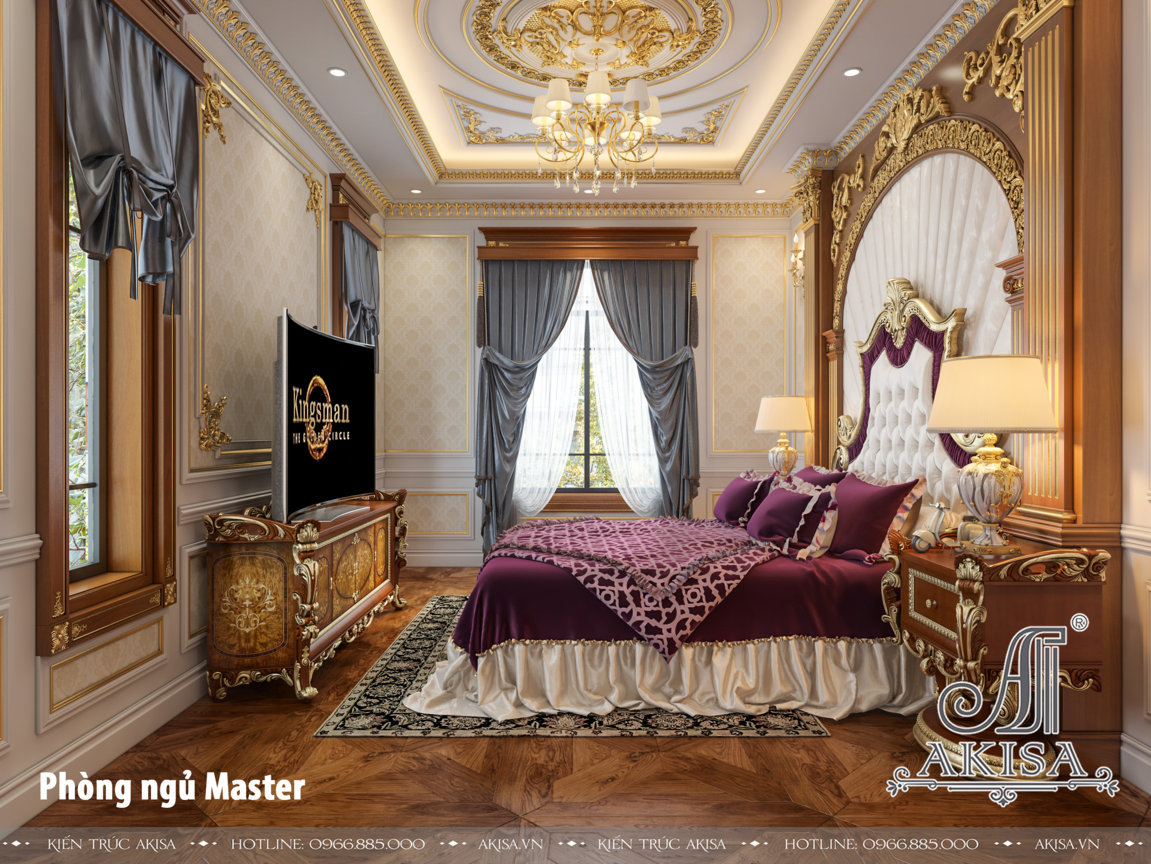 Phòng ngủ Master sử dụng gam màu vàng nhạt kết hợp vân gỗ trầm tự nhiên của các vật dụng nội thất giúp căn phòng trở nên sang trọng, lịch lãm