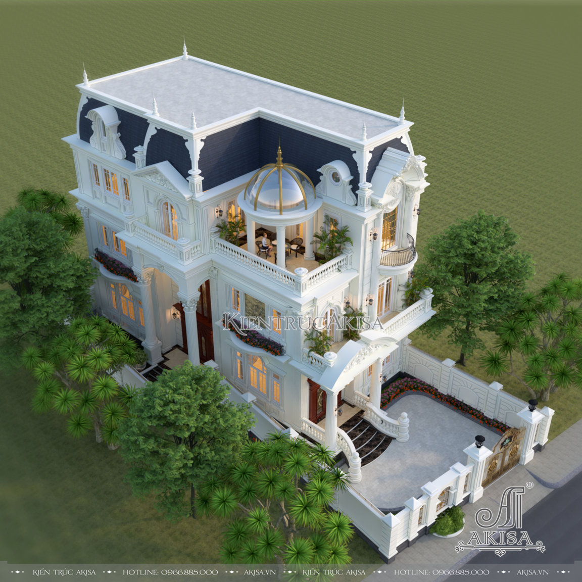 Thiết kế nhà biệt thự kiểu Pháp 3 tầng đẹp mê mẩn (CĐT: ông Hải - Long An) BT33582