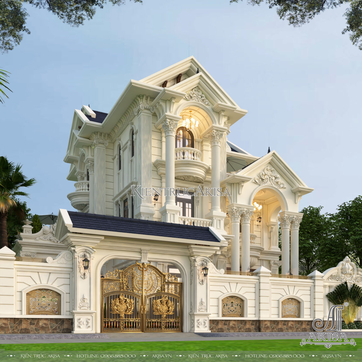 Mẫu biệt thự kiểu Pháp 3 tầng mái Thái đẹp tinh tế (CĐT: ông Hướng - Nam Định) BT33595