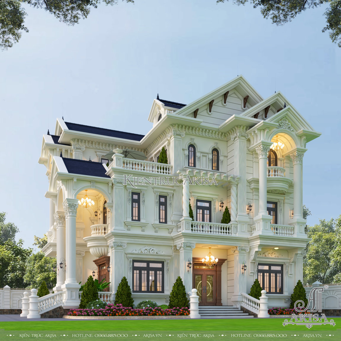 Mẫu biệt thự kiểu Pháp 3 tầng mái Thái đẹp tinh tế (CĐT: ông Hướng - Nam Định) BT33595
