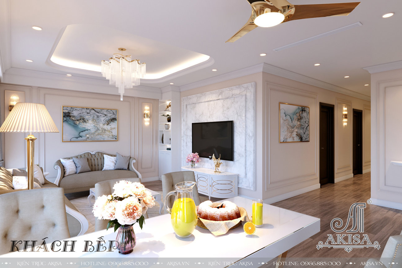 Thiết kế nội thất chung cư tân cổ điển đẹp (CĐT: bà Yến - Bình Thuận) NT22125