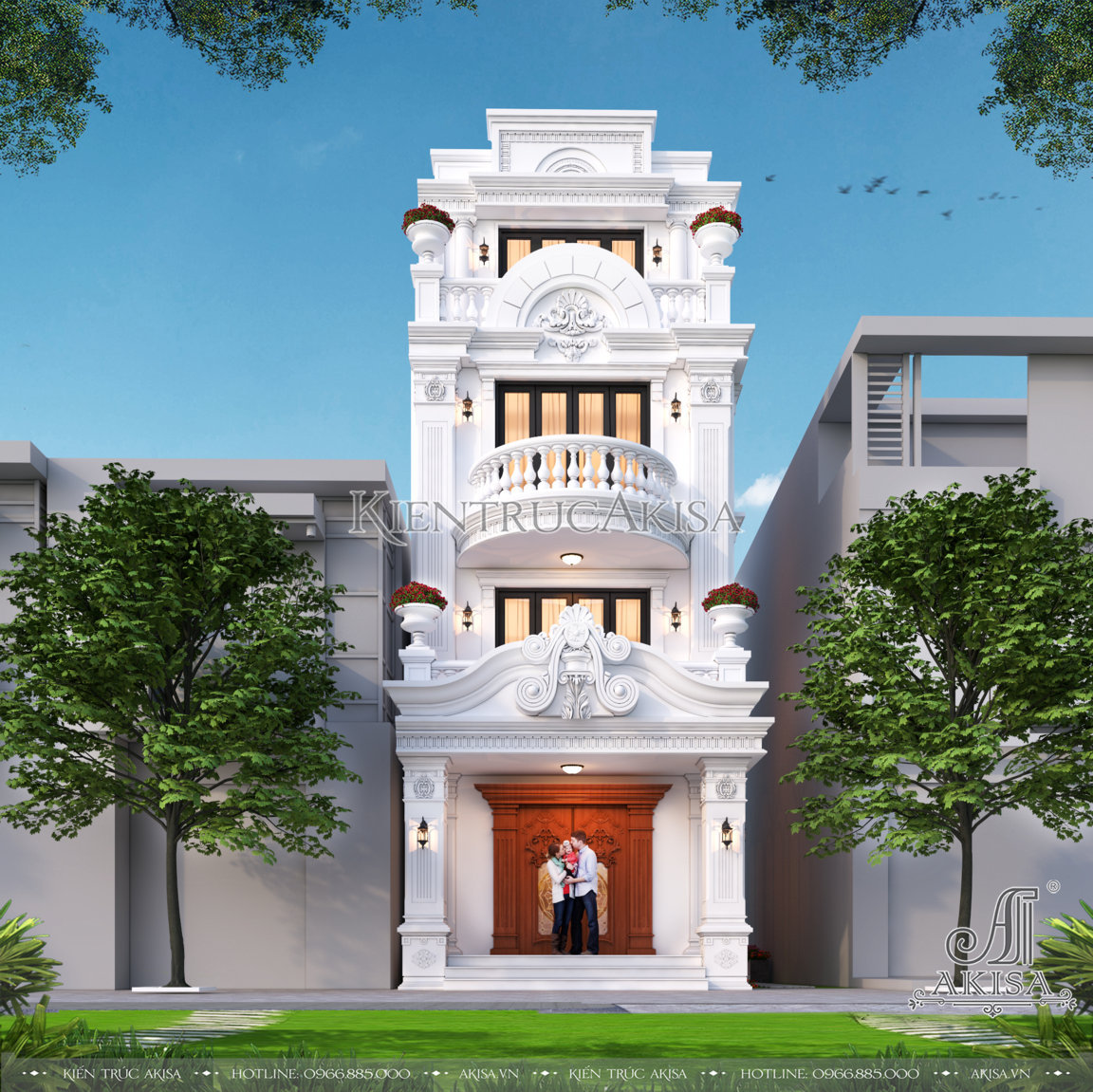 Thiết kế nhà phố tân cổ điển 4 tầng 5m mặt tiền (CĐT: ông Hoàng - Ninh Bình) NP42604