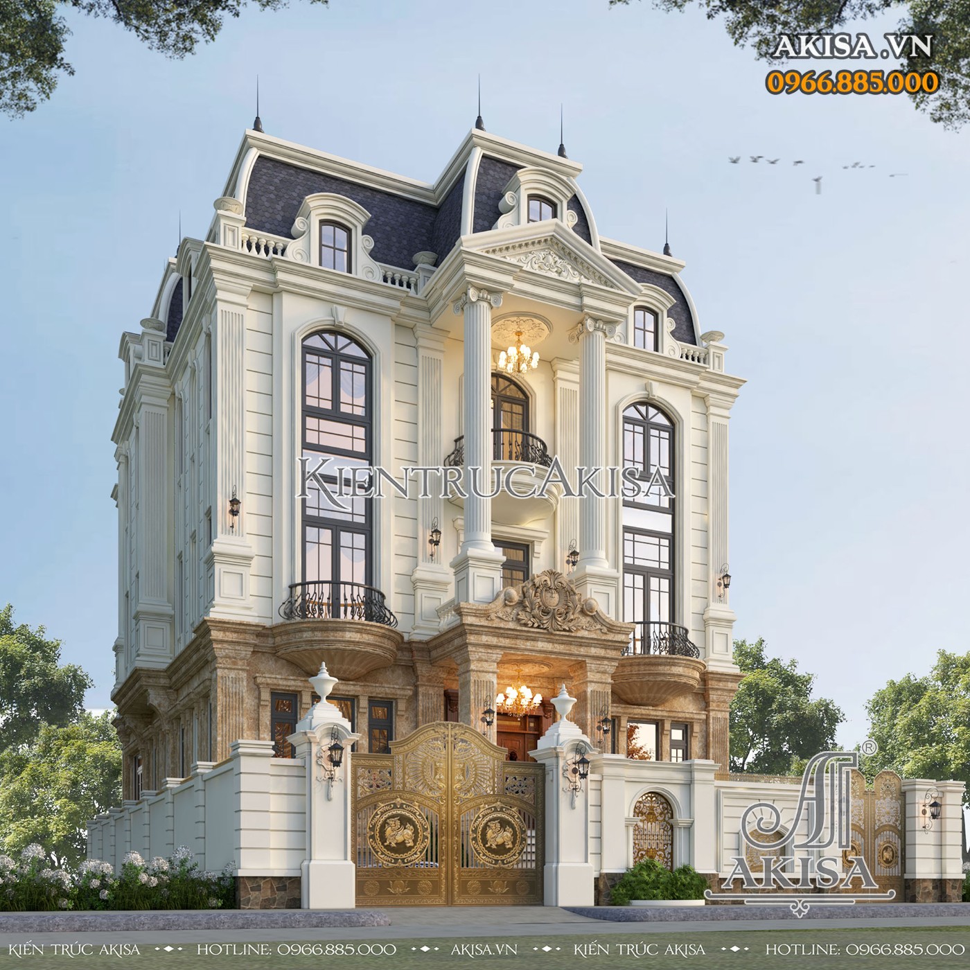 Thiết kế biệt thự 4 tầng tân cổ điển Pháp đẹp (CĐT: ông Đức Anh - Phú Thọ) BT42618