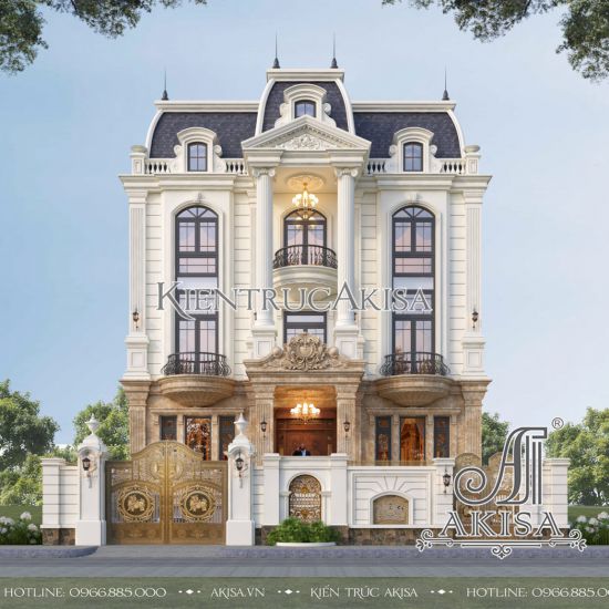 Thiết kế biệt thự 4 tầng tân cổ điển Pháp đẹp (CĐT: ông Đức Anh - Phú Thọ) BT42618