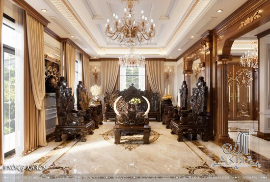 Thiết kế nội thất cổ điển gỗ tự nhiên đẳng cấp (CĐT: ông Thái - Hòa Bình) NT42539