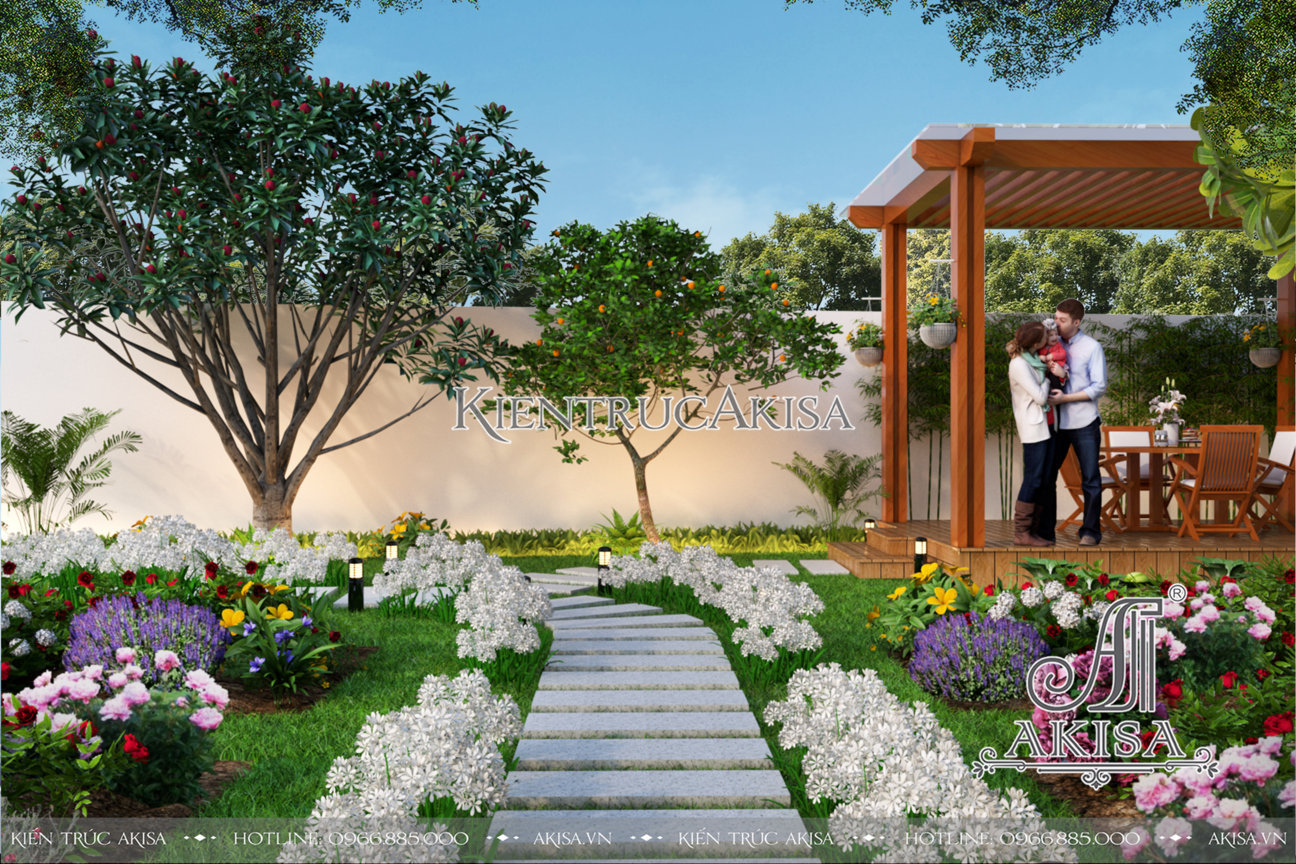 Thiết kế sân vườn biệt thự 1 tầng hiện đại (CĐT: bà Yến Anh - Bình Dương) SV11603