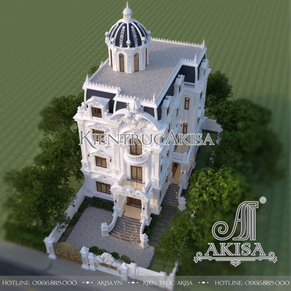 Thiết kế biệt thự 3 tầng tân cổ điển kiểu Pháp đẹp tráng lệ (CĐT: ông Sơn - Nghệ An) BT32662