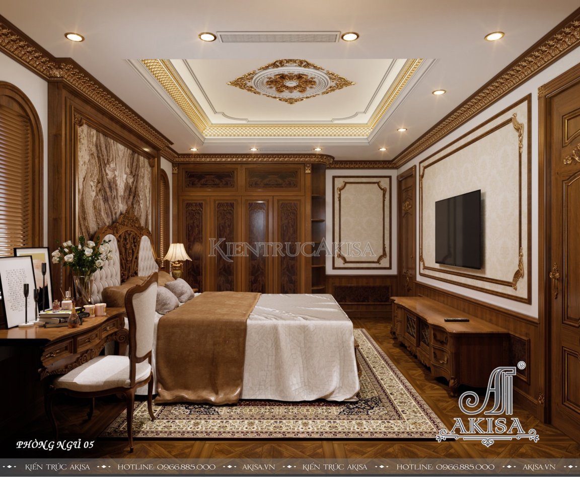 Thiết kế nội thất biệt thự gỗ gõ đỏ phong cách cổ điển (CĐT: ông Tiến - Nghệ An) NT43474