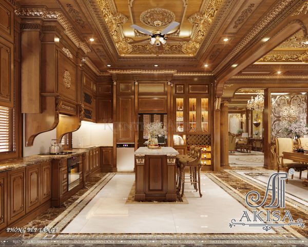 Thiết kế nội thất biệt thự gỗ gõ đỏ phong cách cổ điển (CĐT: ông Tiến - Nghệ An) NT43474