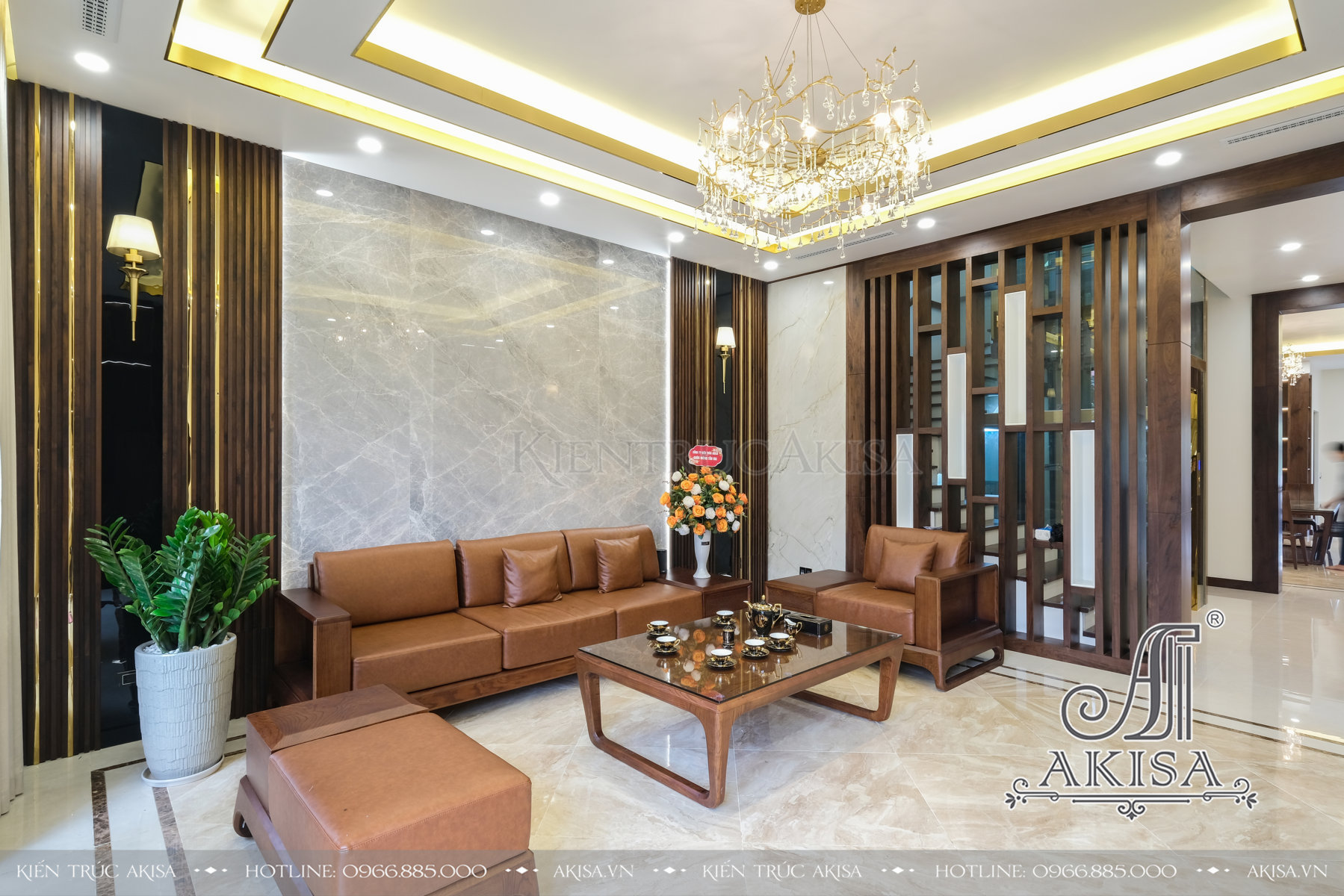 Thiết kế nội thất nhà biệt thự hiện đại gỗ óc chó cao cấp (CĐT: ông Tuấn - Hà Nam) NT31669