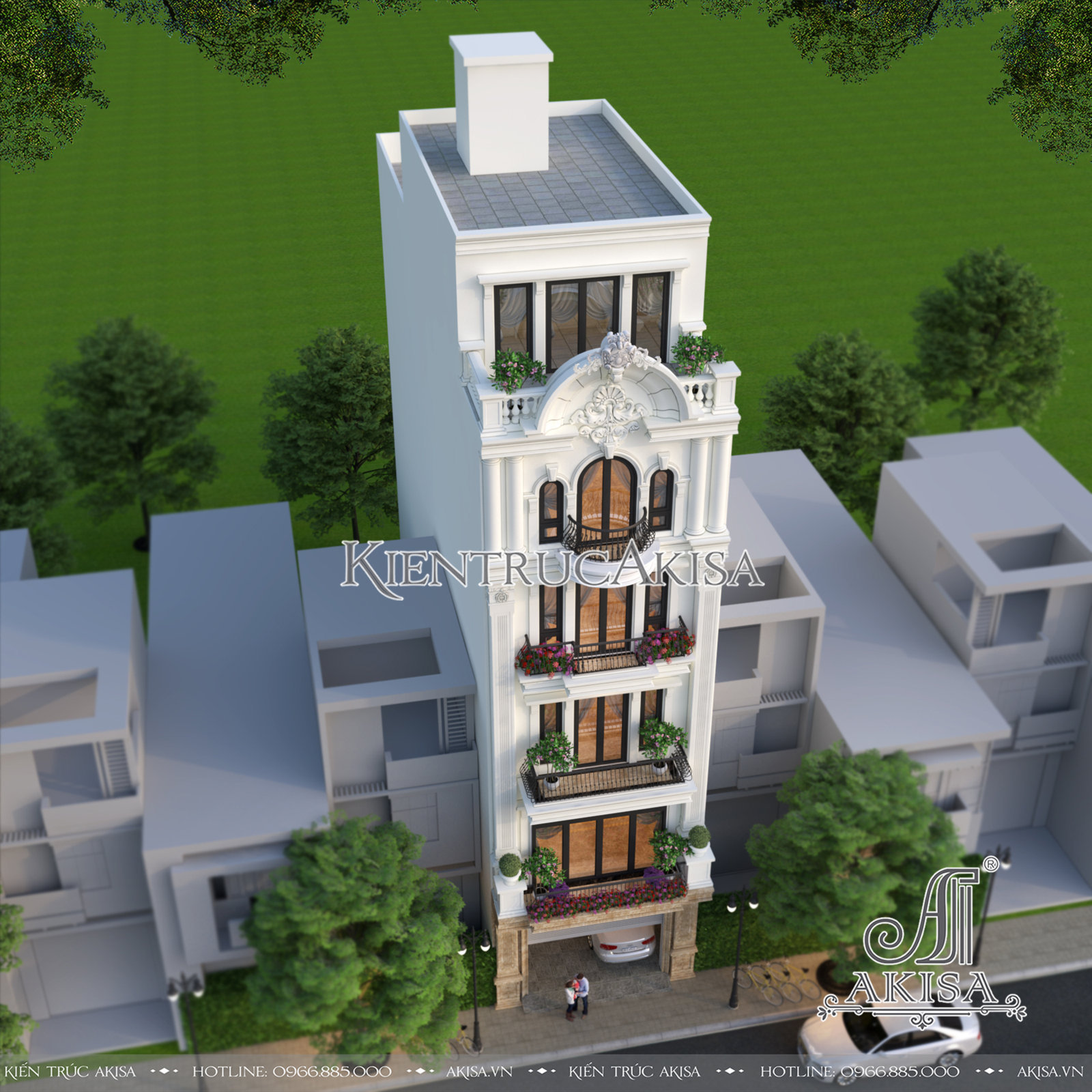 Thiết kế nhà mặt phố 5 tầng tân cổ điển (CĐT: ông Giang - Bắc Giang) KT52740