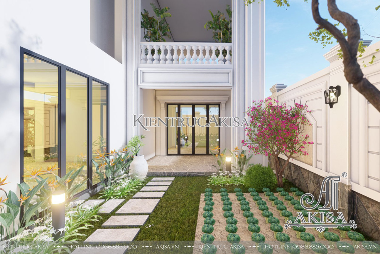 Thiết kế sân vườn nhà biệt thự tân cổ điển 2 tầng (CĐT: ông An - Hòa Bình) SV22737
