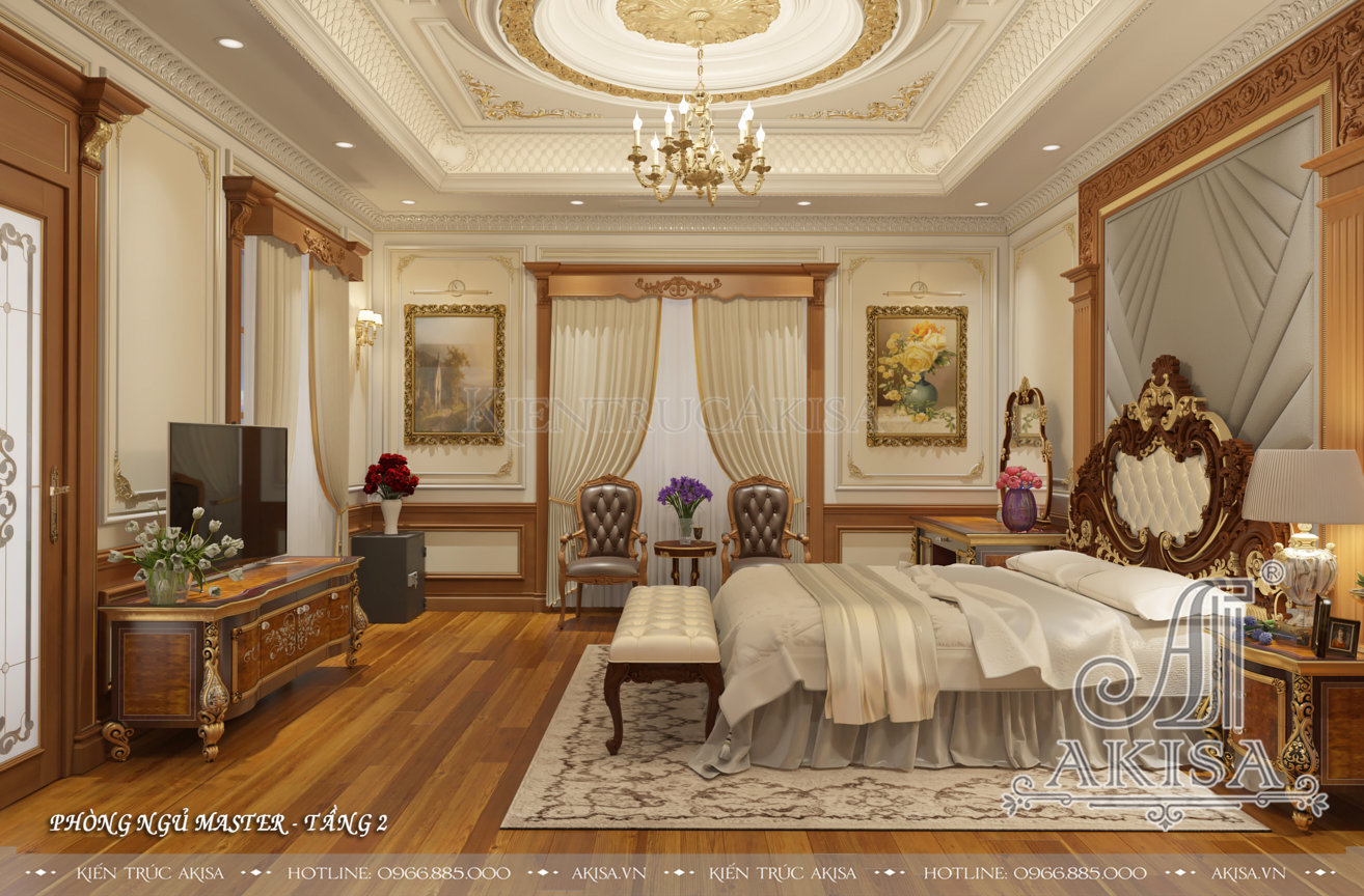 Mẫu nội thất phòng khách tân cổ điển gỗ gõ đỏ (CĐT: ông Quân - Quảng Ninh) NT32621