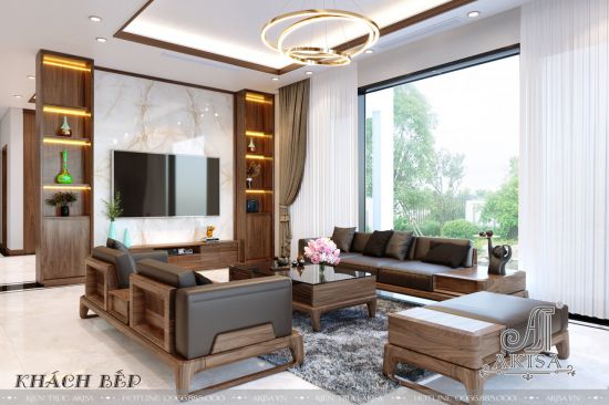 Thiết kế nội thất biệt thự gỗ óc chó hiện đại (CĐT: ông Nam - Quảng Trị) NT11177