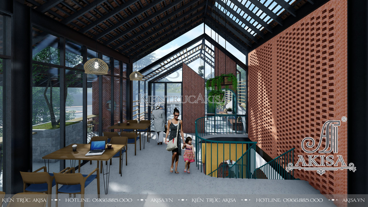 Thiết kế quán cafe sân vườn hiện đại 2 tầng (CĐT: ông Tuấn - Vĩnh Phúc) KT21751