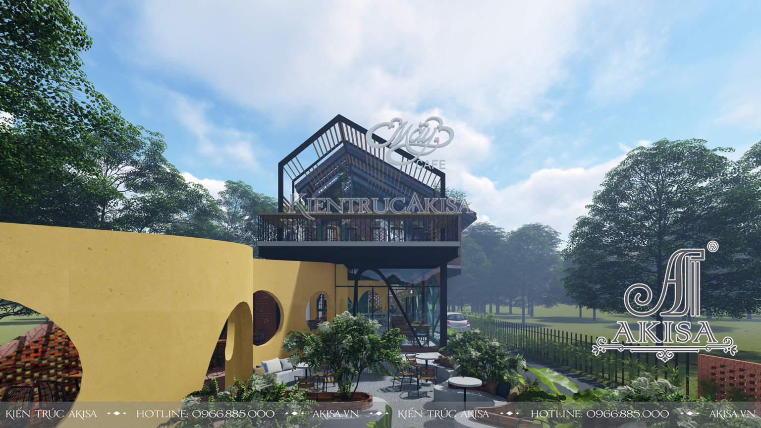 Thiết kế quán cafe sân vườn hiện đại 2 tầng (CĐT: ông Tuấn - Vĩnh Phúc) NH21751
