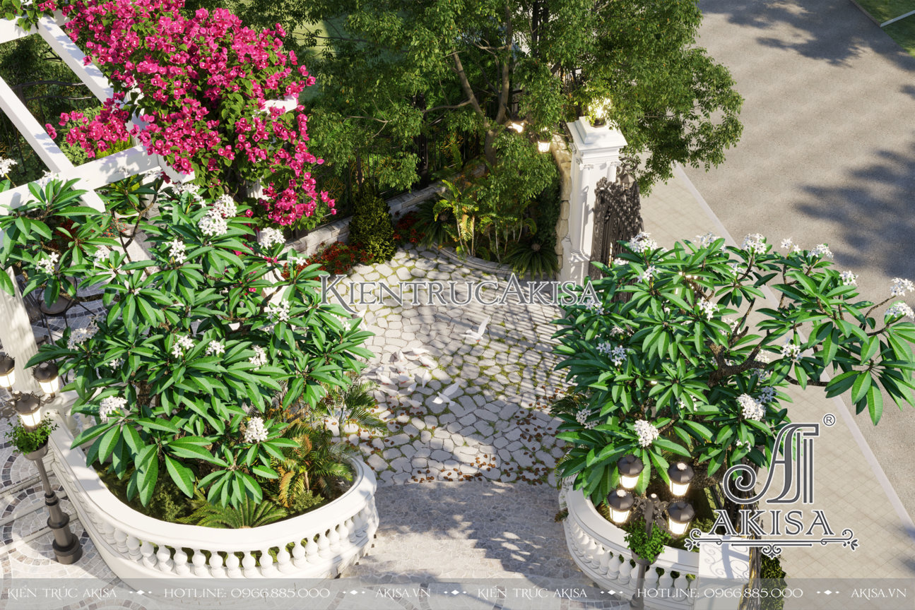 Thiết kế sân vườn biệt thự châu Âu 2 tầng (bà Vinh - Lào Cai) SV22742