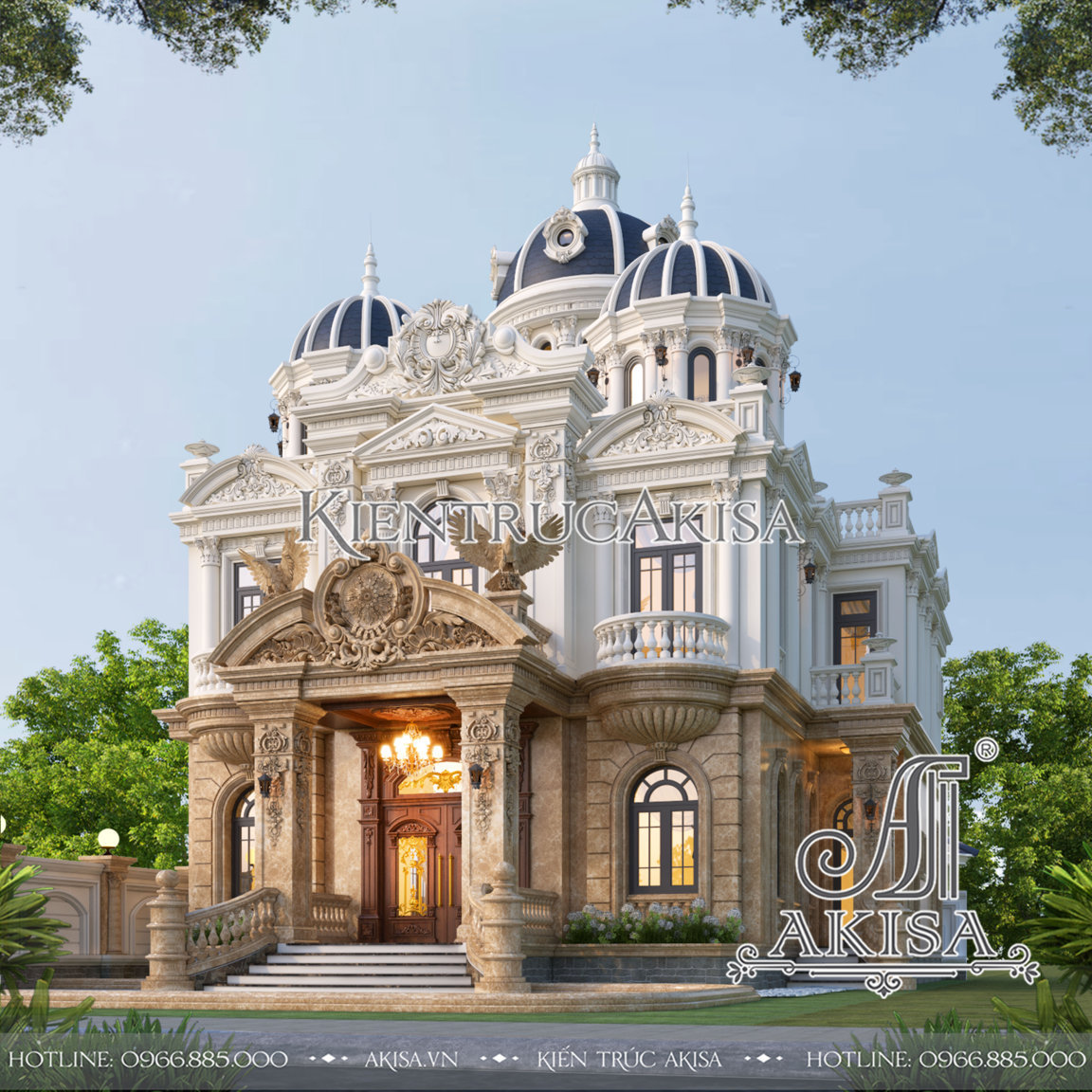 Thiết kế biệt thự lâu đài 3 tầng cổ điển Pháp (CĐT: ông Sỹ - Quảng Bình) BT33770