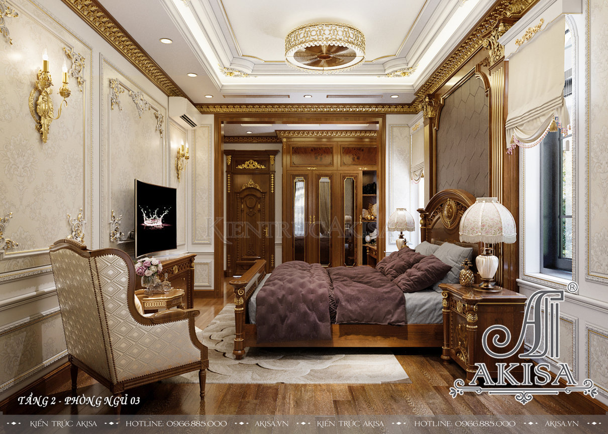Thiết kế nội thất biệt thự cổ điển gỗ gõ tự nhiên đẳng cấp (CĐT: ông Sỹ - Bắc Ninh) NT32689