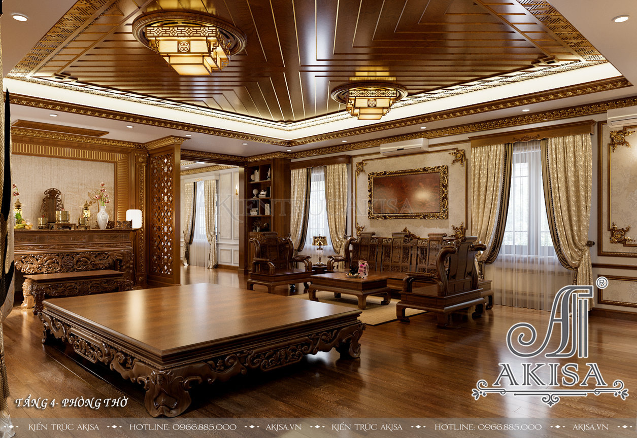 Thiết kế nội thất biệt thự cổ điển gỗ gõ tự nhiên đẳng cấp (CĐT: ông Sỹ - Bắc Ninh) NT32689